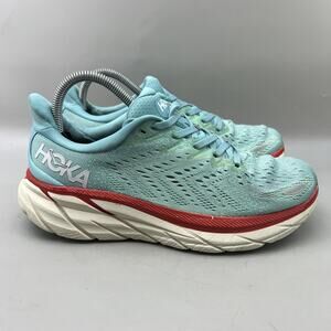 Hoka One One Clifton 8 Running Shoes Women Size 8.5 Blue Red Comfort Sneakers